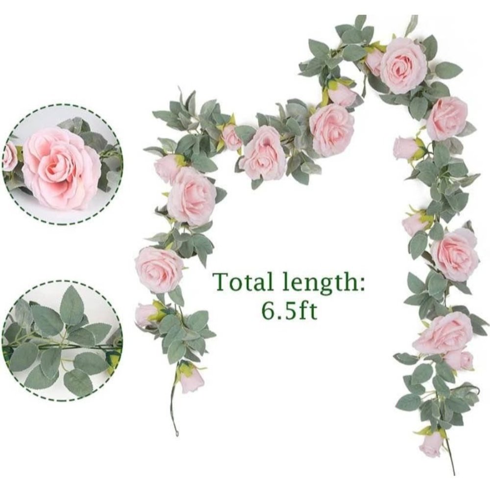 4 count | Pink Rose Floral Vines Green Leaves Garland Wedding Dining Table Decor - Picture 4 of 4